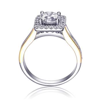 CZ Halo Ring In Two-Tone Sterling Silver 1.78ctw