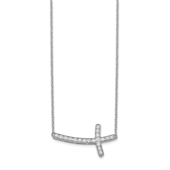 Rhodium Over 14K White Gold Lab Grown Diamond VS/SI GH, Sideways Cross
18 Inch Necklace