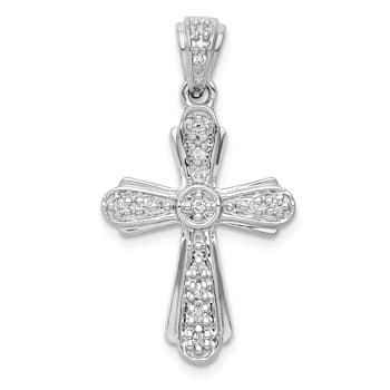 Rhodium Over 14K White Gold 1/10ct. Diamond Cross Pendant