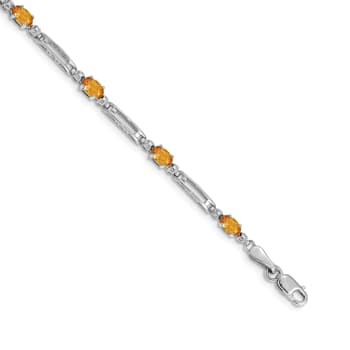 Rhodium Over 14k White Gold Citrine and Diamond Bracelet