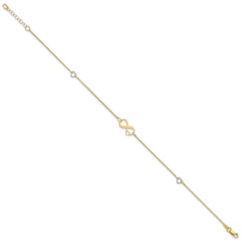 14K Two-tone Polished Infinity Open Heart 9-inch Plus 1-inch Extension Anklet