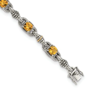 Sterling Silver with 14K Gold Over Sterling Silver Accent Oxidized
Citrine Bracelet