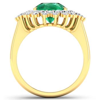 3.74ctw Green Emerald and Diamond 14K Yellow Gold Halo Ring