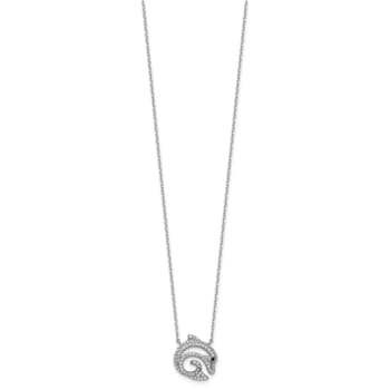 Rhodium Over Sterling Silver Black and White Cubic Zirconia Dolphin Necklace