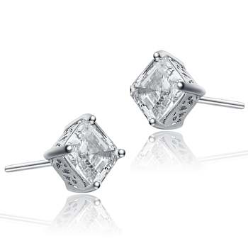 Square CZ Stud Earrings In Sterling Silver