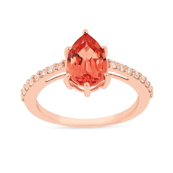 Peach Orange Lab Created Padparadscha Sapphire & Moissanite  14K
Rose Gold Over Silver Orange Ring