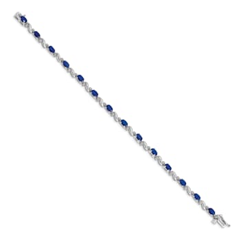 Rhodium Over 14k White Gold Diamond and Sapphire Bracelet