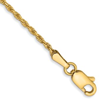 14k Yellow Gold 1.3mm Solid Diamond-Cut Rope Link Bracelet