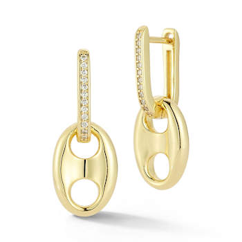 Rachel Zoe CZ Puffed Mariner Link Charm Dangle Earrings in 14K Gold Over
Sterling Silver