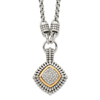 Sterling Silver Antiqued with 14K Accent Diamond Necklace