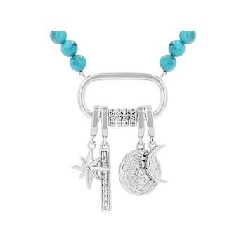 Composite Turquoise Celestial Charm Necklace In Rhodium Over Brass 14.45ctw