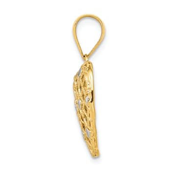 14k Yellow Gold and Rhodium Over 14k Yellow Gold Textured Diamond Heart Pendant