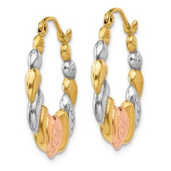 14k Yellow Gold and Rhodium Over 14k Yellow Gold 7/8" Diamond-Cut
Scalloped Heart Hoop Earrings