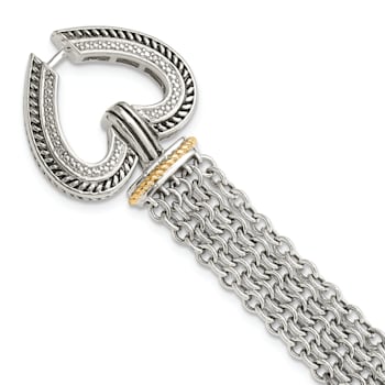 Sterling Silver with 14K Gold Over Sterling Silver Oxidized Diamond
Heart Bracelet