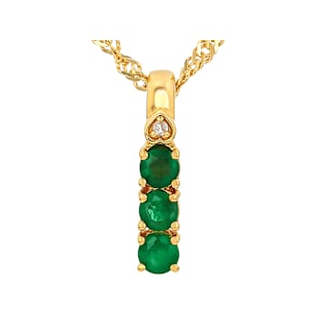 Zambian Emerald And White Diamond Round Pendant Necklace In 18K Gold
Over Sterling Silver 0.31ctw
