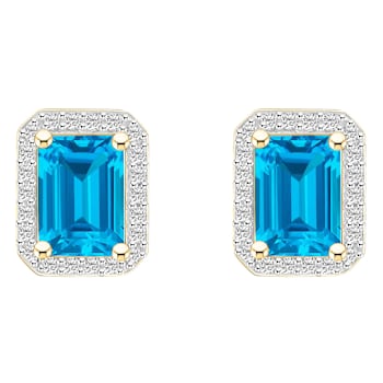 7x5mm Emerald Cut Blue Topaz And Created White Sapphire 10k Yellow Gold
Halo Stud Earrings