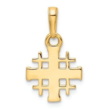 14k Yellow Gold and Rhodium Over 14k Yellow Gold Diamond-Cut Jerusalem
Cross Pendant