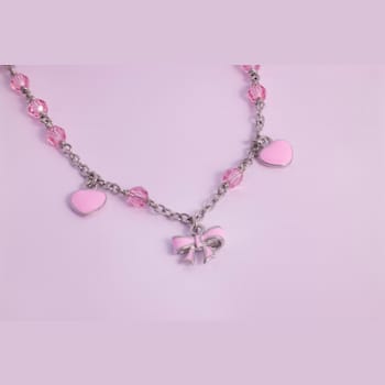 Rhodium Over Sterling Silver Crystal and Pink Enamel Heart with 1-inch
Extension Children's Necklace