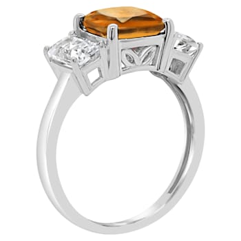 8mm Square Cushion Citrine And White Topaz Rhodium Over Sterling Silver Ring