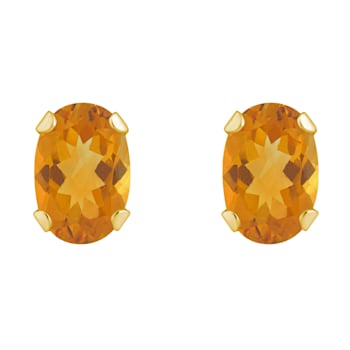 6x4mm Oval Citrine 10k Yellow Gold Stud Earrings