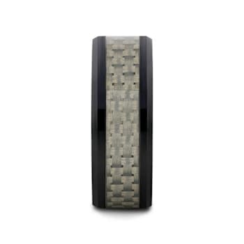 MYSTIQUE Beveled White Carbon Fiber Inlaid Ceramic Ring 8mm