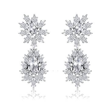 Marquise And Pear Shape CZ Drop Earrings In Sterling Silver
