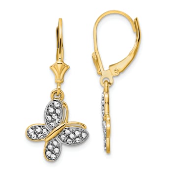 14K Two-tone Gold Diamond-Cut Fancy Butterfly Dangle Earrings
