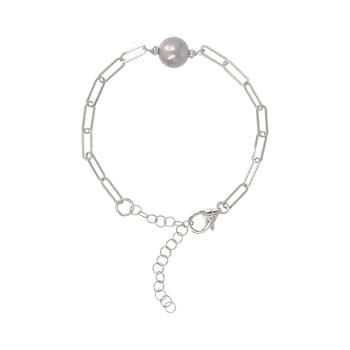 Gray Cultured Pearl Paperclip Chain Bracelet in Sterling Silver