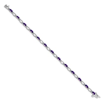 Rhodium Over 14k White Gold Diamond and Amethyst Bracelet