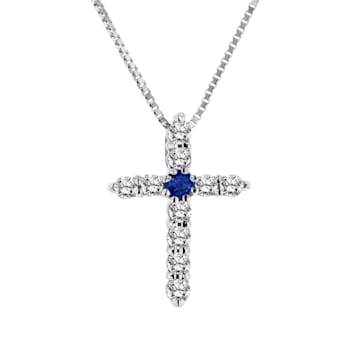 0.18ctw Sapphire and Diamond Cross Pendant in 14k White Gold