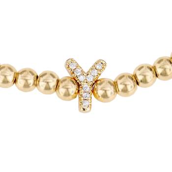 Initial Y CZ Beaded Bracelet Set In 14K Gold Over Brass 0.09ctw