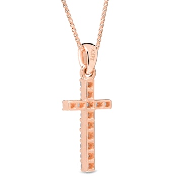 White Cubic Zirconia 14k Rose Gold Cross Pendant With Chain 0.30ctw