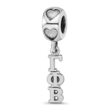 Rhodium Over Sterling Silver LogoArt Gamma Phi Beta Vertical Letter on
Heart Bead