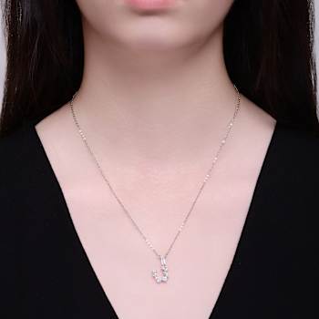Initial J Mixed Cut CZ Pendant Necklace In Sterling Silver 18 Inch
