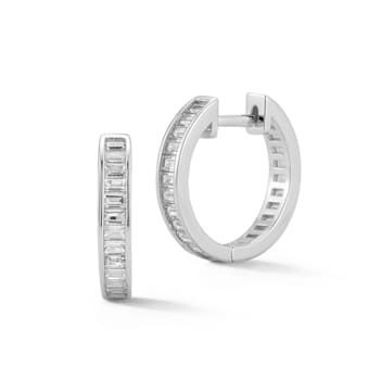 Sterling Statements Rhodium Over Sterling Silver Baguette CZ Hoops