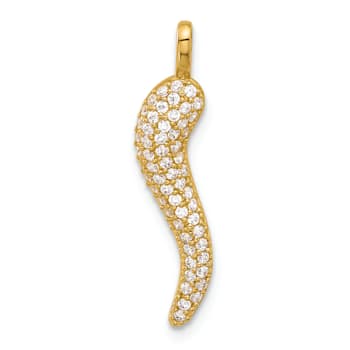 14k Yellow Gold Polished Cubic Zirconia Large Italian Horn Pendant