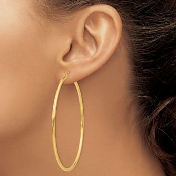 14k Yellow Gold Polished 2 9/16" Tube Hoop Earrings