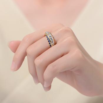 Sapphire Color CZ Cocktail Ring In 14K Gold Over Sterling Silver