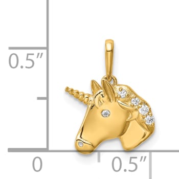 14K Yellow Gold Unicorn Cubic Zirconia Pendant