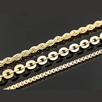 Box, Rope And Cable Link Chain Necklace Set In 18K Gold Over Bronze