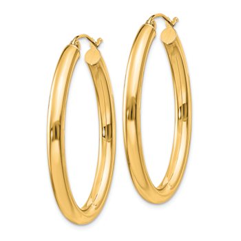 14k Yellow Gold Polished 1 1/2" Oval Tube Hoop Earrings
