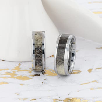 BUCK Polished Beveled Tungsten Carbide Men's Wedding Band with Ombre
Deer Antler Inlay 8mm