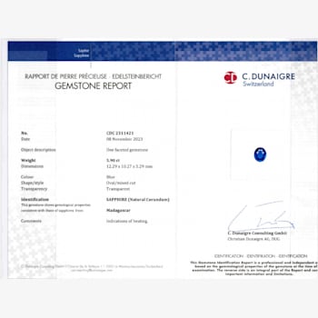 Sapphire 12.29x10.27mm Oval 5.90ct