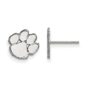 Rhodium Over Sterling Silver  LogoArt Clemson University Extra Small
Post Earrings