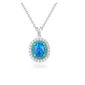Lab Created Blue Opal, Green Nanocrystal & Cubic Zirconia Accents
Sterling Silver Necklace