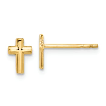 14k Yellow Gold Polished Cross Stud Earrings