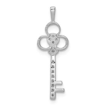 Rhodium Over 14K White Gold Diamond Club Key Pendant