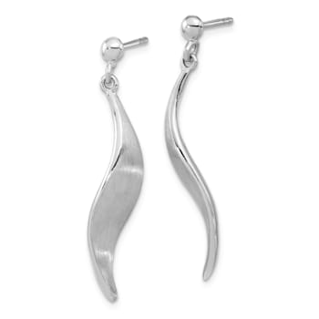 Rhodium Over Sterling Silver Brushed Dangle Post Earrings