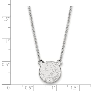 Rhodium Over Sterling Silver NHL LogoArt New York Islanders Small Necklace