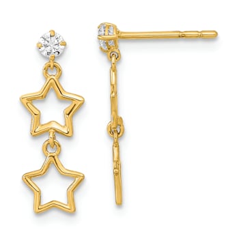 14k Yellow Gold Polished Star with Cubic Zirconia Dangle Earrings